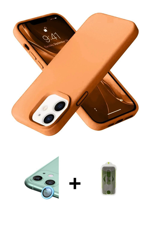 ieg™ iPhone 12 Kılıf Ahenk Serisi - Siyah Joko Magic 5D Hayalet Cam + Mavi Raze Metal Kamera Lens