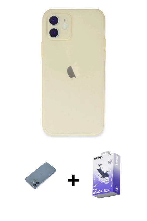 ieg™ iPhone 12 Kılıf Atlas Minimal Prime - Siyah Bilvis 5in1 5D Magic Hayalet Cam Ekran Koruyucu + M