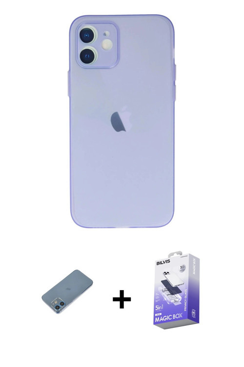 ieg™ iPhone 12 Kılıf Atlas Minimal Prime - Siyah Bilvis 5in1 5D Magic Hayalet Cam Ekran Koruyucu + M