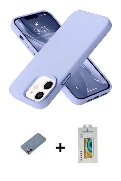 ieg™ iPhone 12 Kılıf Ahenk Serisi - Siyah Polymer Nano Ekran Koruyucu + Gökkuşağı Shine Kamera Lens