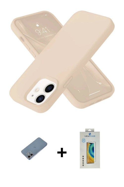 ieg™ iPhone 12 Kılıf Ahenk Serisi - Siyah Polymer Nano Ekran Koruyucu + Gökkuşağı Shine Kamera Lens