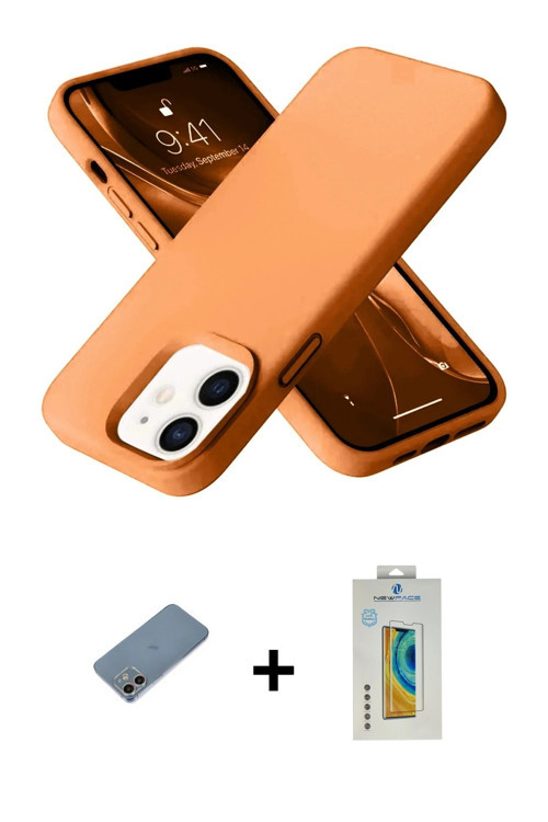 ieg™ iPhone 12 Kılıf Ahenk Serisi - Siyah Polymer Nano Ekran Koruyucu + Gökkuşağı Shine Kamera Lens