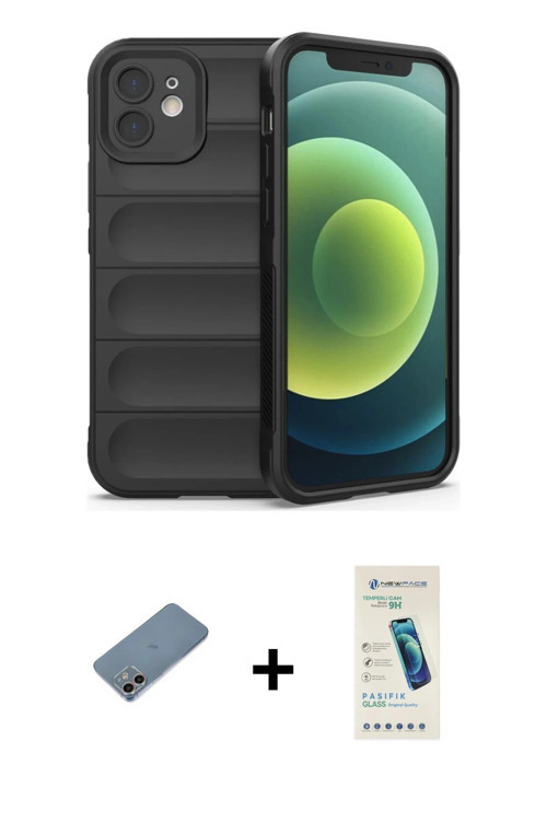 ieg™ iPhone 12 Kılıf Atlas Koleksiyonu - Şeffaf Pasifik Cam Ekran Koruyucu + Gökkuşağı Shine Kamera