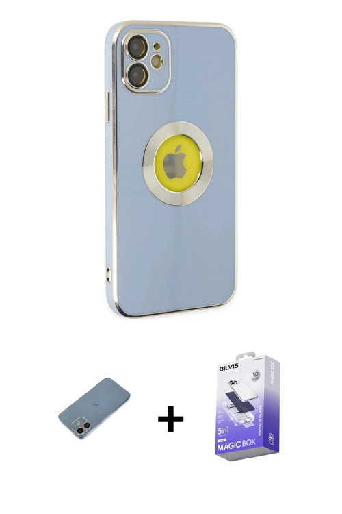 ieg™ iPhone 12 Kılıf İz Form Serisi - Siyah Bilvis 5in1 5D Magic Hayalet Cam Ekran Koruyucu + Gökkuş