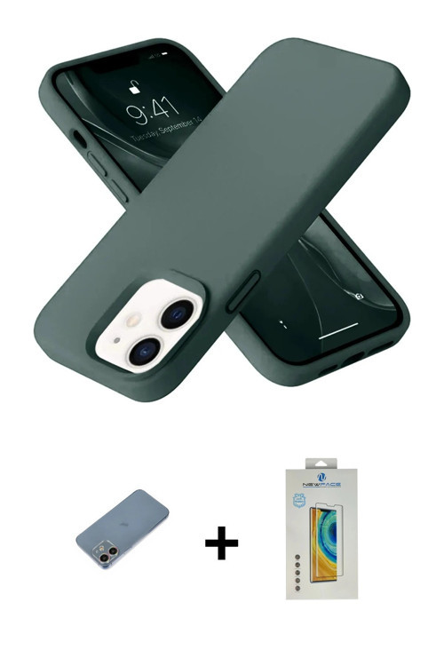 ieg™ iPhone 12 Kılıf Ahenk Serisi - Siyah Polymer Nano Ekran Koruyucu + Gökkuşağı Shine Kamera Lens