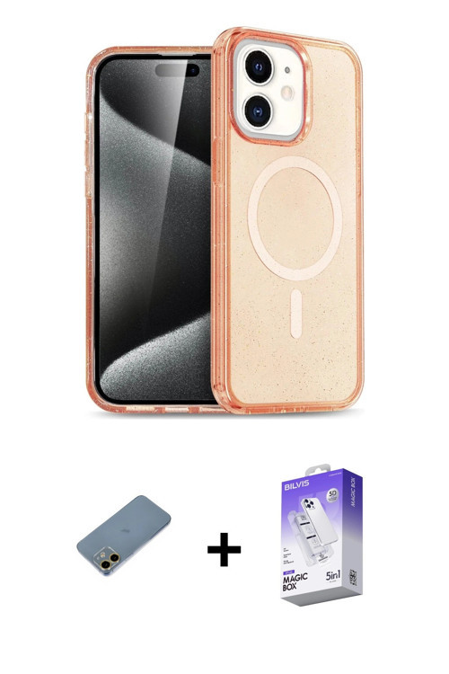 ieg™ iPhone 12 Kılıf Eksen Doku Koleksiyonu - Siyah Bilvis 5in1 3D Magic Cam Ekran Koruyucu + Gold S