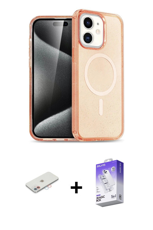 ieg™ iPhone 12 Kılıf Eksen Doku Koleksiyonu - Siyah Bilvis 5in1 3D Magic Cam Ekran Koruyucu + Pembe