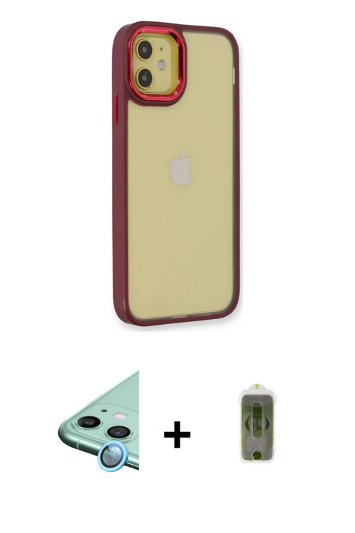 ieg™ iPhone 12 Kılıf Eksen Doku Prime - Siyah Joko Magic 5D Hayalet Cam + Mavi Raze Metal Kamera Len