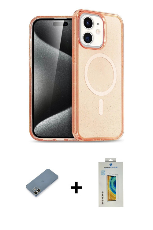ieg™ iPhone 12 Kılıf Eksen Doku Koleksiyonu - Siyah Polymer Nano Ekran Koruyucu + Gold Metal Kamera