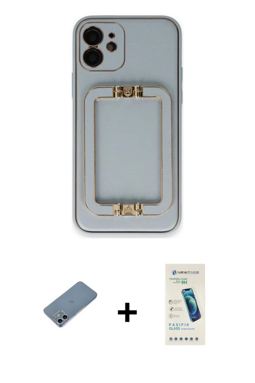 ieg™ iPhone 12 Kılıf Kozmos Minimal Prime - Şeffaf Pasifik Cam Ekran Koruyucu + Sierra Blue Shine Ka