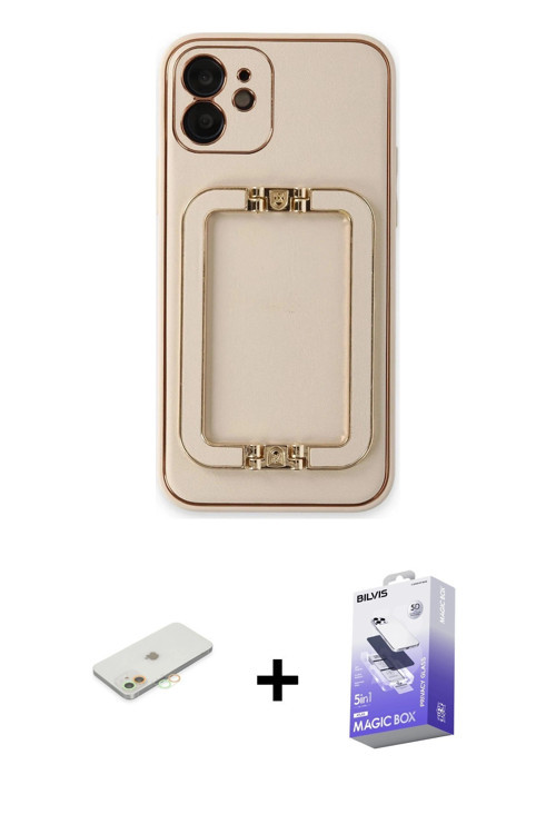 ieg™ iPhone 12 Kılıf Kozmos Minimal Prime - Siyah Bilvis 5in1 5D Magic Hayalet Cam Ekran Koruyucu +