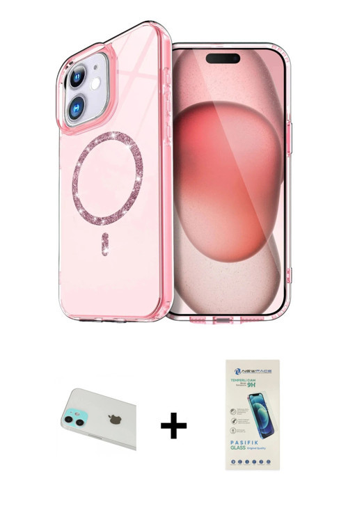 ieg™ iPhone 12 Kılıf Kıvılcım Form Prime - Şeffaf Pasifik Cam Ekran Koruyucu + Yeşil Rainbow Kamera
