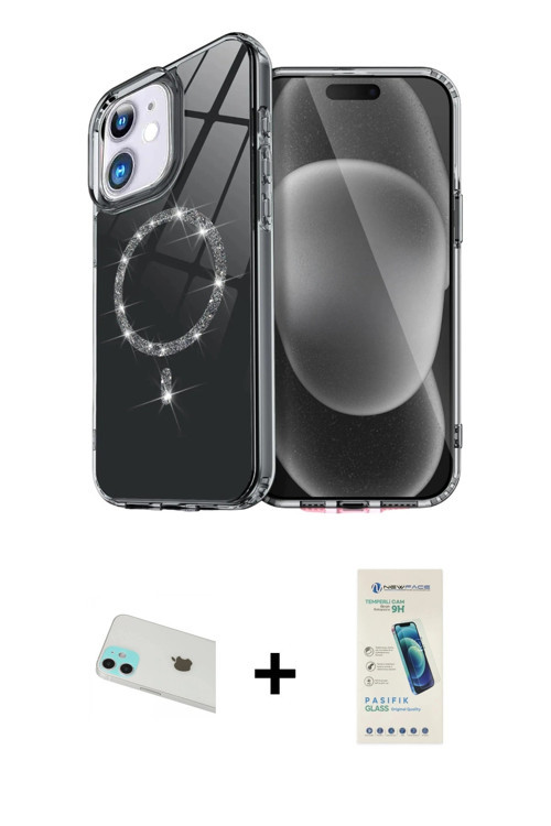 ieg™ iPhone 12 Kılıf Kıvılcım Form Prime - Şeffaf Pasifik Cam Ekran Koruyucu + Yeşil Rainbow Kamera