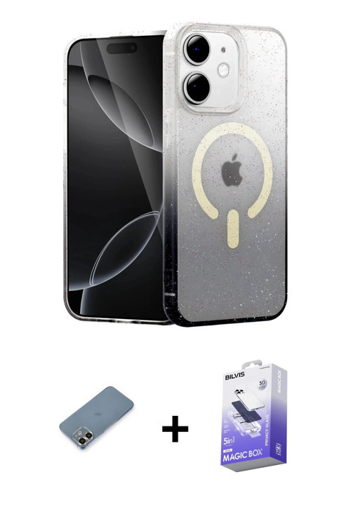 ieg™ iPhone 12 Kılıf Eksen Minimal Özel Seri - Siyah Bilvis 5in1 5D Magic Hayalet Cam Ekran Koruyucu