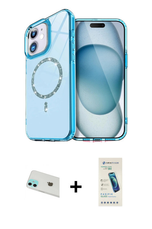 ieg™ iPhone 12 Kılıf Kıvılcım Form Prime - Şeffaf Pasifik Cam Ekran Koruyucu + Yeşil Rainbow Kamera