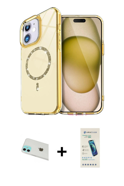 ieg™ iPhone 12 Kılıf Kıvılcım Form Prime - Şeffaf Pasifik Cam Ekran Koruyucu + Yeşil Rainbow Kamera
