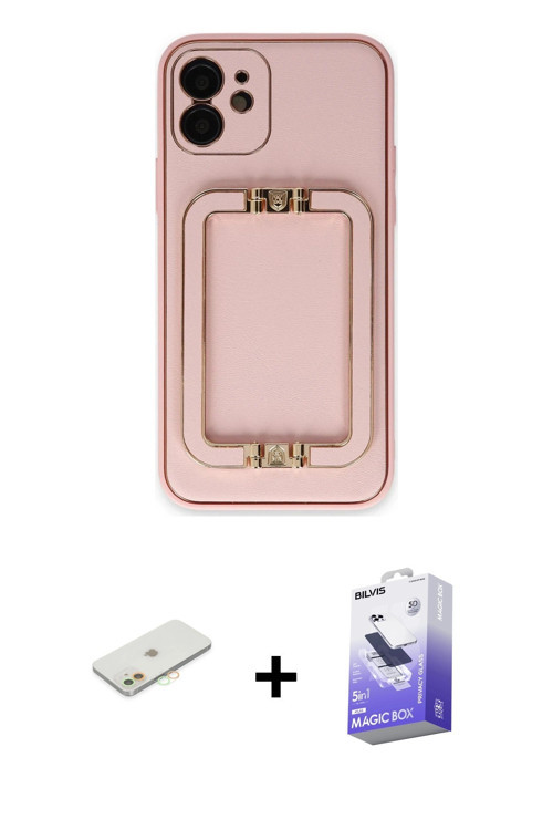 ieg™ iPhone 12 Kılıf Kozmos Minimal Prime - Siyah Bilvis 5in1 5D Magic Hayalet Cam Ekran Koruyucu +