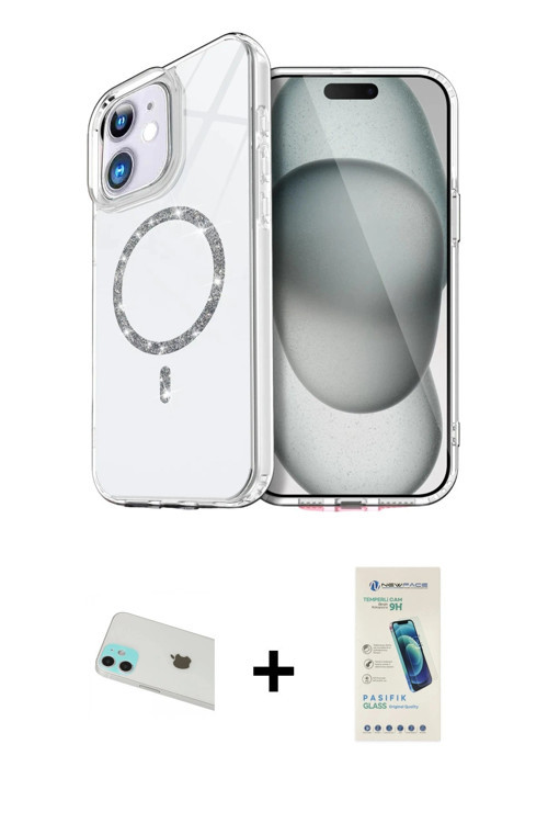 ieg™ iPhone 12 Kılıf Kıvılcım Form Prime - Şeffaf Pasifik Cam Ekran Koruyucu + Yeşil Rainbow Kamera