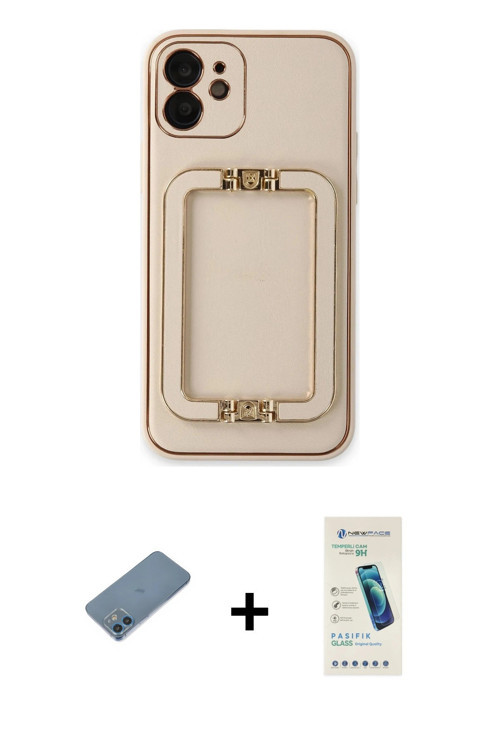 ieg™ iPhone 12 Kılıf Kozmos Minimal Prime - Şeffaf Pasifik Cam Ekran Koruyucu + Mavi Shine Kamera Le