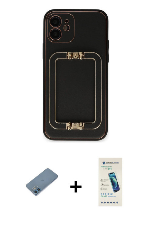 ieg™ iPhone 12 Kılıf Kozmos Minimal Prime - Şeffaf Pasifik Cam Ekran Koruyucu + Mavi Shine Kamera Le