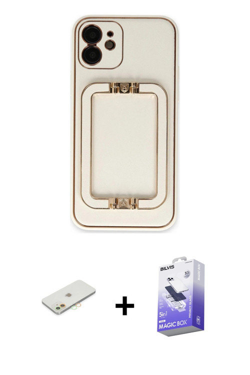 ieg™ iPhone 12 Kılıf Kozmos Minimal Prime - Siyah Bilvis 5in1 5D Magic Hayalet Cam Ekran Koruyucu +