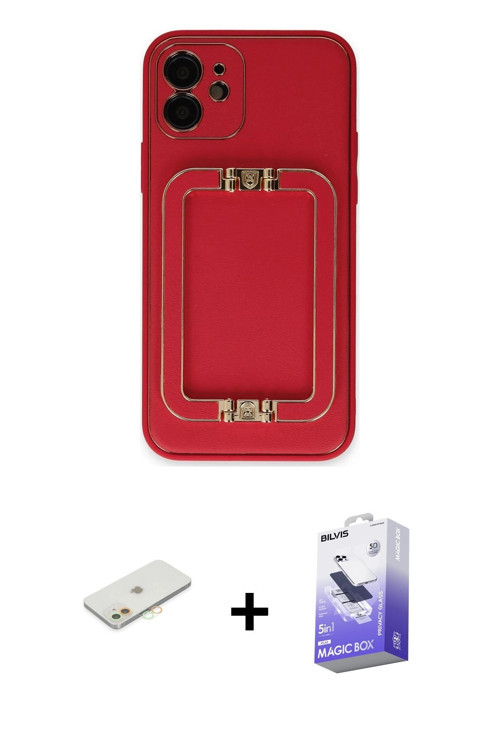 ieg™ iPhone 12 Kılıf Kozmos Minimal Prime - Siyah Bilvis 5in1 5D Magic Hayalet Cam Ekran Koruyucu +
