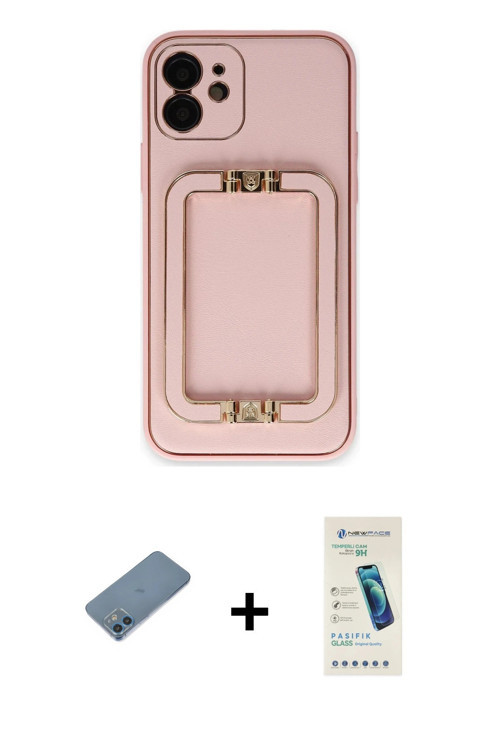 ieg™ iPhone 12 Kılıf Kozmos Minimal Prime - Şeffaf Pasifik Cam Ekran Koruyucu + Mavi Shine Kamera Le