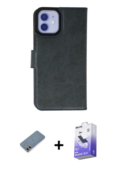 ieg™ iPhone 12 Kılıf Siluet Işık Serisi - Siyah Bilvis 5in1 5D Magic Hayalet Cam Ekran Koruyucu + Go