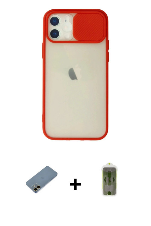 ieg™ iPhone 12 Kılıf Vadi Çizgi - Siyah Joko Magic 5D Hayalet Cam + Gold Shine Kamera Lens Koruma Ca