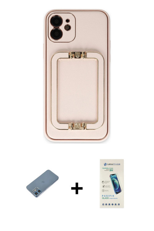 ieg™ iPhone 12 Kılıf Kozmos Minimal Prime - Şeffaf Pasifik Cam Ekran Koruyucu + Mavi Shine Kamera Le