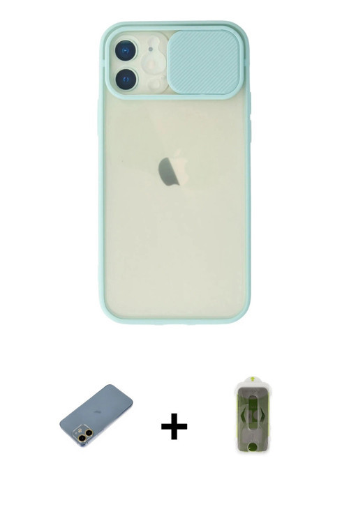 ieg™ iPhone 12 Kılıf Vadi Çizgi - Siyah Joko Magic 5D Hayalet Cam + Gold Shine Kamera Lens Koruma Ca