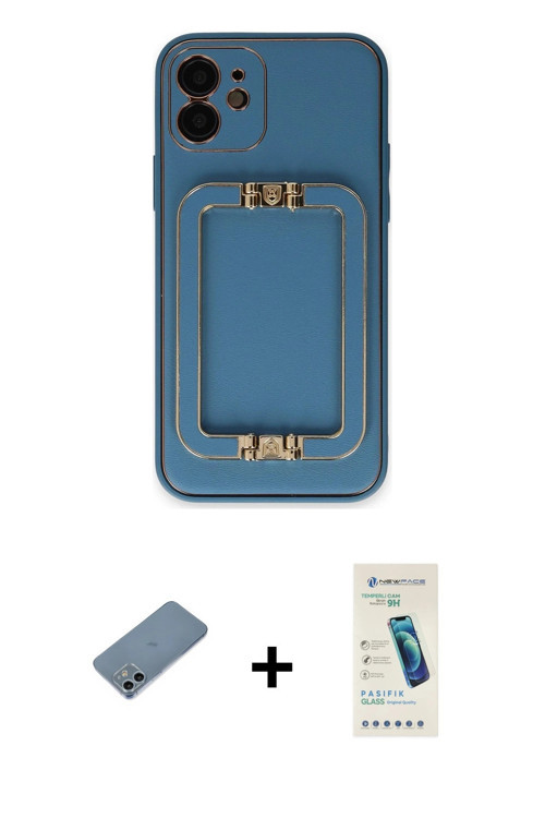 ieg™ iPhone 12 Kılıf Kozmos Minimal Prime - Şeffaf Pasifik Cam Ekran Koruyucu + Sierra Blue Shine Ka