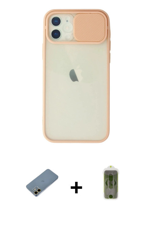 ieg™ iPhone 12 Kılıf Vadi Çizgi - Siyah Joko Magic 5D Hayalet Cam + Gold Shine Kamera Lens Koruma Ca
