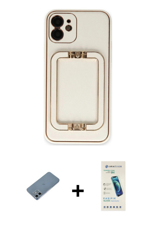 ieg™ iPhone 12 Kılıf Kozmos Minimal Prime - Şeffaf Pasifik Cam Ekran Koruyucu + Sierra Blue Shine Ka