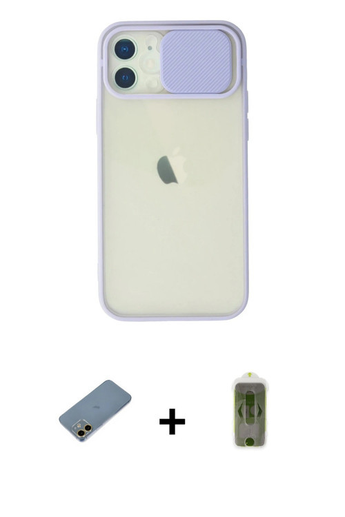 ieg™ iPhone 12 Kılıf Vadi Çizgi - Siyah Joko Magic 5D Hayalet Cam + Gold Shine Kamera Lens Koruma Ca