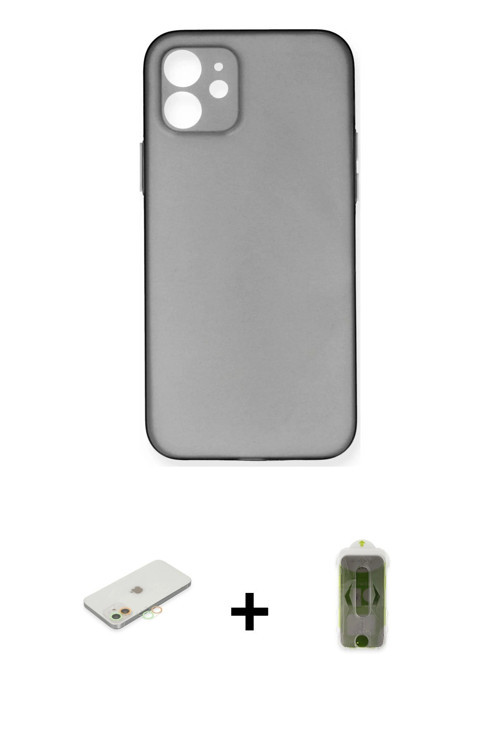 ieg™ iPhone 12 Kılıf Yadigar Yansıma Serisi - Siyah Joko Magic 5D Hayalet Cam + Turuncu Renkli Kamer