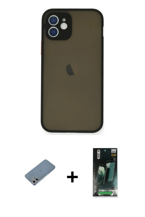 ieg™ iPhone 12 Mini Kılıf Ahenk Çizgi Serisi - Şeffaf 360 Full Body Arka Koruyucu + Gümüş Shine Kame