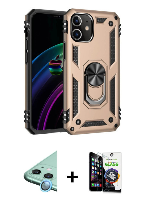 ieg™ iPhone 12 Mini Kılıf Ahenk Klasik Koleksiyonu - Şeffaf Temperli Cam Ekran Koruyucu + Mavi Raze
