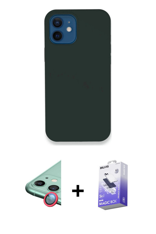 iPhone 12 Kılıf Zirve Modern Özel Seri - Siyah Bilvis 5in1 5D Magic Hayalet Cam Ekran Koruyucu