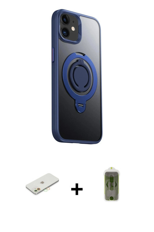 ieg™ iPhone 12 Kılıf Zirve Çizgi Prime - Siyah Joko Magic 5D Hayalet Cam + Turuncu Renkli Kamera Len
