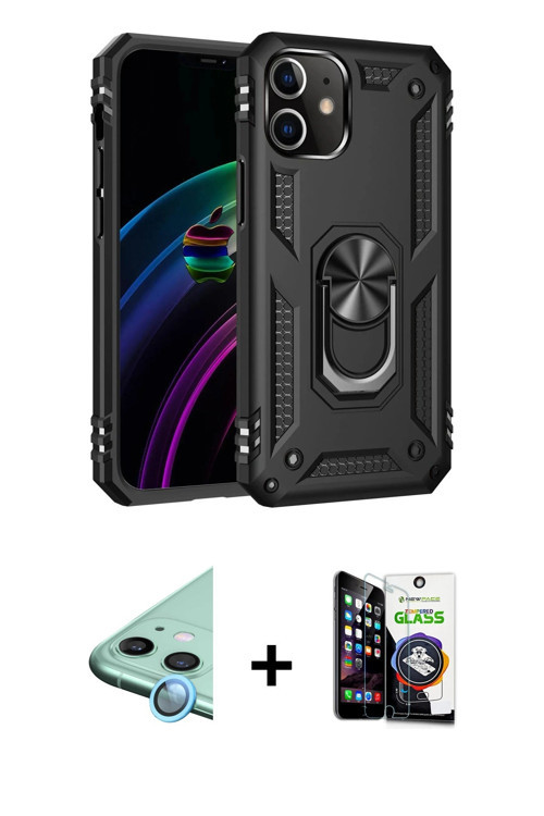 ieg™ iPhone 12 Mini Kılıf Ahenk Klasik Koleksiyonu - Şeffaf Temperli Cam Ekran Koruyucu + Mavi Raze