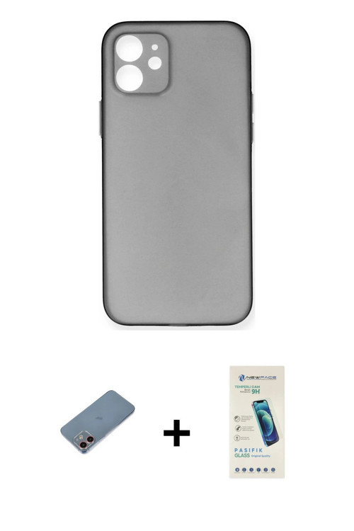 ieg™ iPhone 12 Kılıf Yadigar Yansıma Serisi - Şeffaf Pasifik Cam Ekran Koruyucu + Pembe Shine Kamera