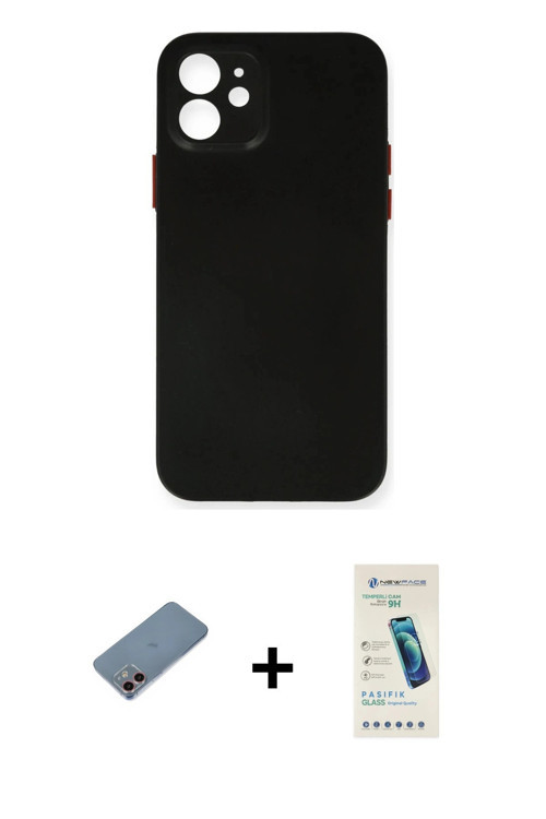 ieg™ iPhone 12 Kılıf Yadigar Yansıma Serisi - Şeffaf Pasifik Cam Ekran Koruyucu + Pembe Shine Kamera