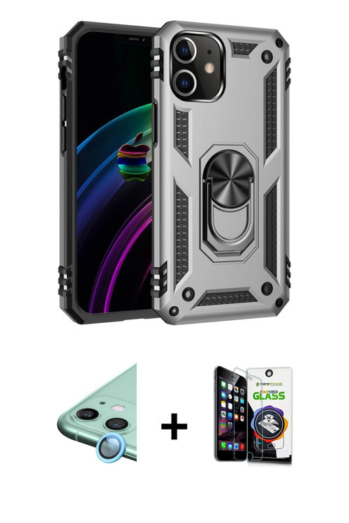 ieg™ iPhone 12 Mini Kılıf Ahenk Klasik Koleksiyonu - Şeffaf Temperli Cam Ekran Koruyucu + Mavi Raze