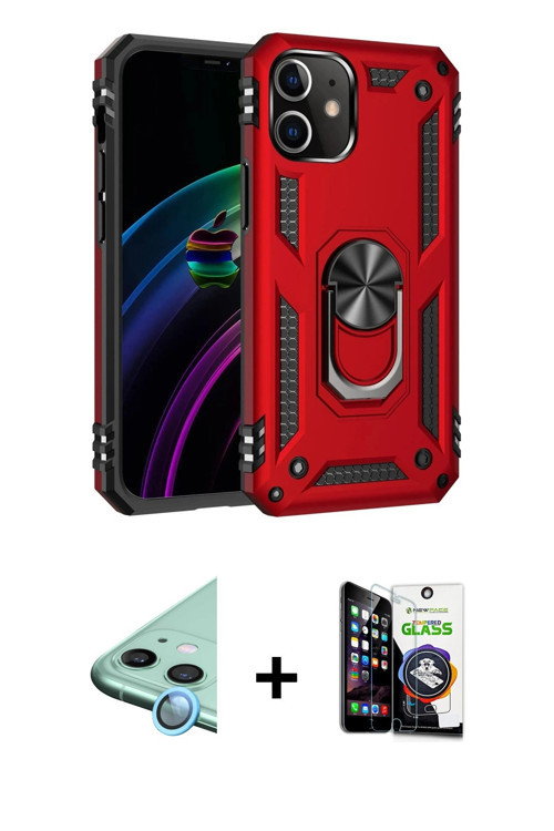 ieg™ iPhone 12 Mini Kılıf Ahenk Klasik Koleksiyonu - Şeffaf Temperli Cam Ekran Koruyucu + Mavi Raze