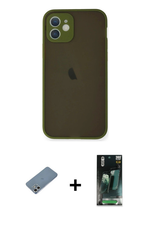 ieg™ iPhone 12 Mini Kılıf Ahenk Çizgi Serisi - Şeffaf 360 Full Body Arka Koruyucu + Gümüş Shine Kame