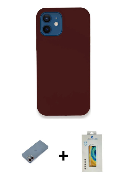 ieg™ iPhone 12 Kılıf Zirve Modern Özel Seri - Siyah Polymer Nano Ekran Koruyucu + Pembe Shine Kamera