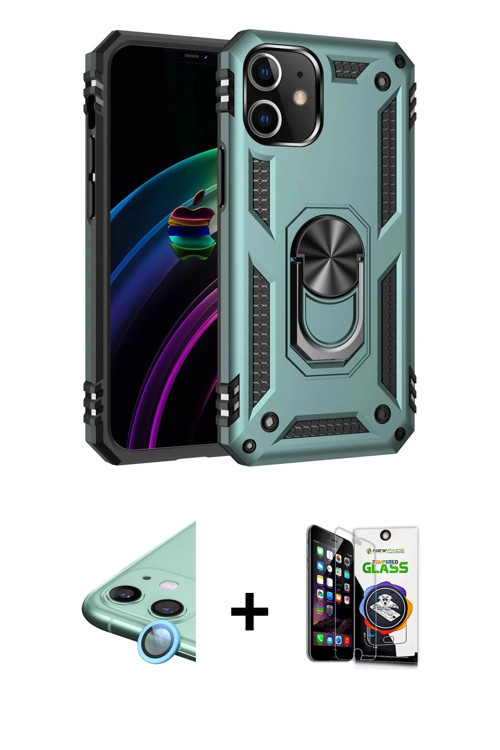 ieg™ iPhone 12 Mini Kılıf Ahenk Klasik Koleksiyonu - Şeffaf Temperli Cam Ekran Koruyucu + Mavi Raze