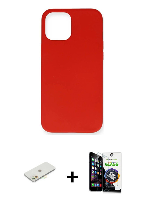 ieg™ iPhone 12 Mini Kılıf Ahenk Serisi - Şeffaf Temperli Cam Ekran Koruyucu + Turuncu Renkli Kamera