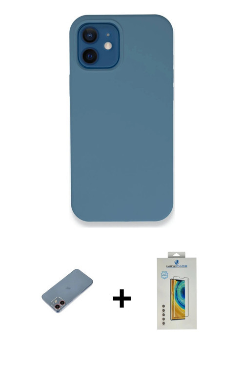 ieg™ iPhone 12 Kılıf Zirve Modern Özel Seri - Siyah Polymer Nano Ekran Koruyucu + Pembe Shine Kamera